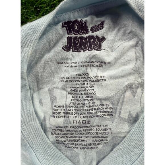 Tom & Jerry Light Blue Graphic Tee Sleeve Print Licensed Cartoon Sz XXL Crewneck - Picture 3 of 7